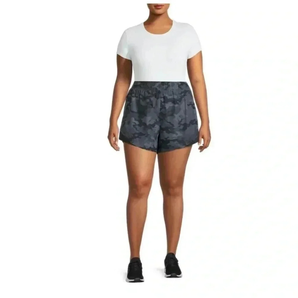 Athletic Works Women’s Grey Black Camo High Rise Pull-On Shorts SZ M # 1148